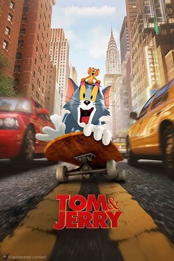 Tom, a gray cartoon cat, rides a skateboard on a city street with Jerry, a brown mouse, perched on his head. Yellow taxis and tall buildings surround them in this lively scene. The “Tom & Jerry” logo is at the bottom—perfect for fans looking to brighten their screens or even those who want to relive classic moments as they Purchase IPTV services for access to timeless cartoons.