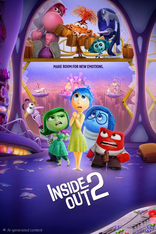 Poster for Inside Out 2 showing animated characters Joy, Sadness, Disgust, Anger, and Fear, with new characters above them and the tagline Make Room for New Emotions. Perfect for fans looking to relive every moment—purchase IPTV to stream Inside Out 2 and experience all the emotions from home.