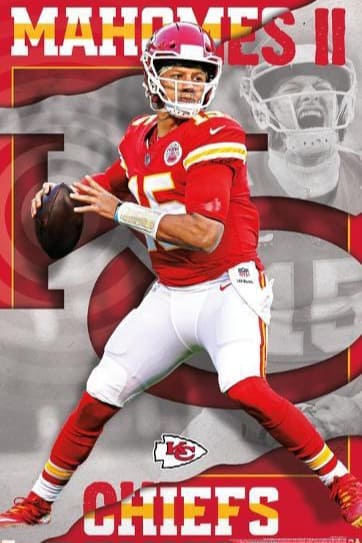Kansas City Chiefs quarterback in uniform prepares to throw a football. MAHOMES II is at the top and CHIEFS at the bottom, with Chiefs logos and a grayscale portrait in the background. For fans who never want to miss a play, Purchase IPTV to stream every thrilling moment of your favorite Chiefs games live.