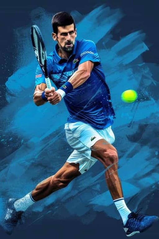 A male tennis player in blue prepares to hit a backhand with a racket as a bright green tennis ball approaches, set against a dynamic abstract blue background reminiscent of the fast-paced energy you’d experience when you purchase IPTV to keep up with every match live.