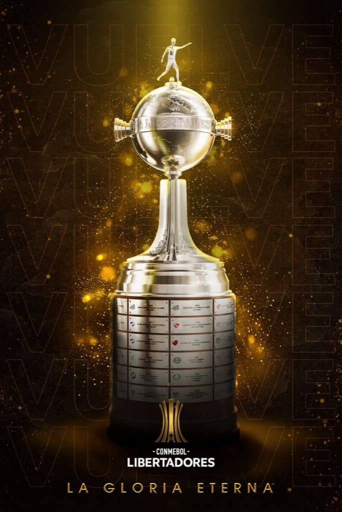 The Copa Libertadores trophy on a glowing golden background with the words CONMEBOL LIBERTADORES LA GLORIA ETERNA at the bottom, highlighting the excitement you can experience when you Purchase IPTV to catch every electrifying moment live.