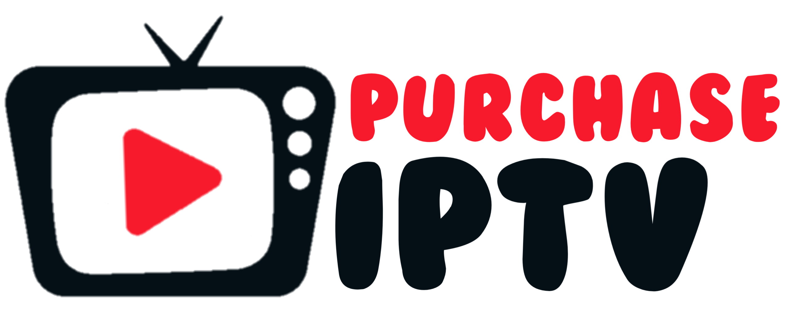 A red TV icon with a play button and the words Purchase IPTV in bold red and white text to the right.