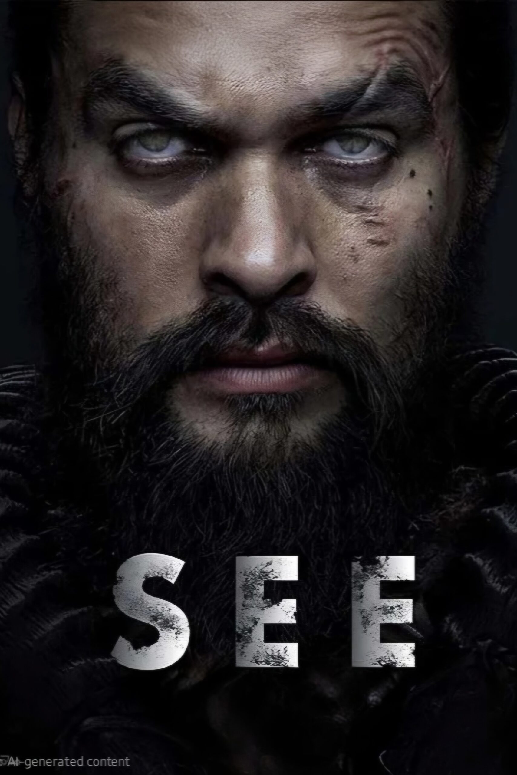 A rugged man with pale eyes, facial scars, and a thick beard stares intensely forward. The word SEE appears in bold, distressed letters below his face against a dark background—inviting you to look deeper and discover why so many choose to purchase IPTV for an unfiltered view.